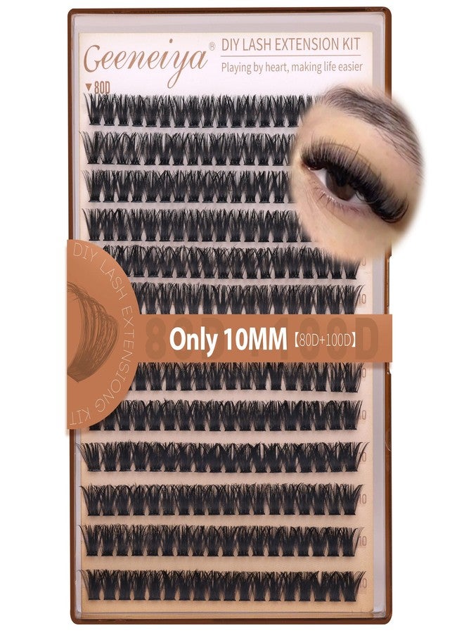Geeneiya 10MM Volume Lash Clusters D Curl Cluster Eyelash Extensions Thick Cluster Lashes Only 10MM 80D+100D DIY Lash Extension Waterproof - Image 1